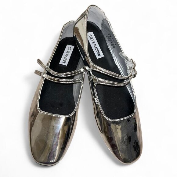 STEVE MADDEN Silver Faux Patent Leather Alisah Ballet Flats - Picture 12 of 14